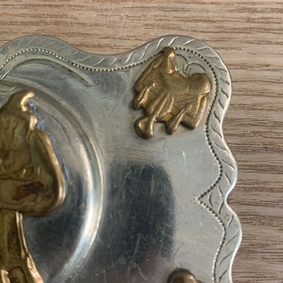 Vintage The Lyntone Co Oklahoma Nickel Silver Belt Buckle Cowboy Western Saddle - Picture 7 of 17